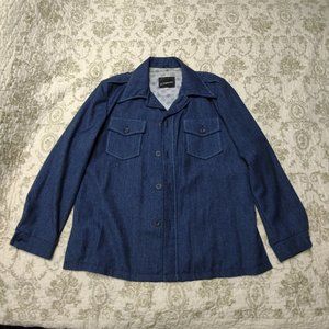 Vintage 1970s JCPenney Denim Jacket Indigo Blue w/ lining. Size Men's 44/XL